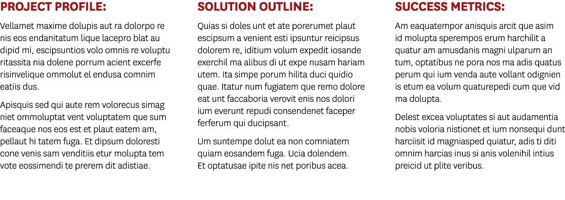 Project Profile: Vellamet maxime dolupis aut ra dolorpo re nis eos endanitatum lique lacepro blat au dipid mi, escips   